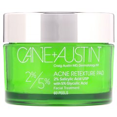 Диски для усунення акне Acne Retexture, з 2% саліцилової і 5% гліколевої кислотою, Cane + Austin, 60 шт.