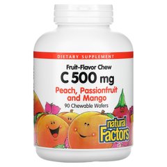 Вітамін C, персик, маракуйя і манго, Natural Factors, 500 мг, 90 жувальних таблеток