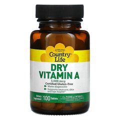 Сухой витамин A Country Life (Dry Vitamin A) 3000 мкг 100 таблеток купить в Киеве и Украине