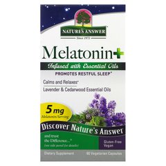 Мелатонін +, 5 мг, Nature's Answer, 60 вегетаріанських капсул