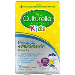 Culturelle, Kids, жевательные таблетки с пробиотиками и мультивитаминами, от 3 лет, натуральный фруктовый пунш, 30 жевательных таблеток купить в Киеве и Украине