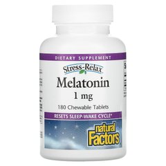 Мелатонін Natural Factors (Melatonin) 1 мг 180 жувальних таблеток