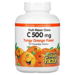 Natural Factors, Жувальний вітамін C зі смаком фруктів, пікантний апельсин, 500 мг, 90 жувальних вафель
