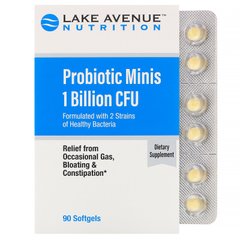 Міні-пробіотики, 2 штаму здорових бактерій, Lake Avenue Nutrition, 1 млрд КУО, 90 м'яких мінітаблеток
