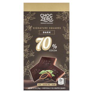 ChocZero, Signature Squares, 70% Cocoa, Dark, 8 Individually Foil Wrapped Squares 3.2 oz (90 g) купить в Киеве и Украине