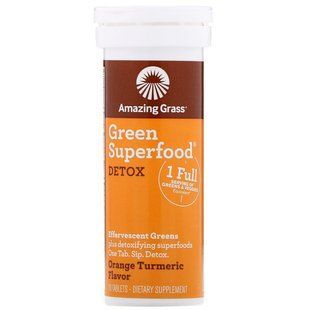 Effervescent drink made from greens for detoxifying the body, with the flavor of orange and turmeric, Amazing Grass, 10 tablets