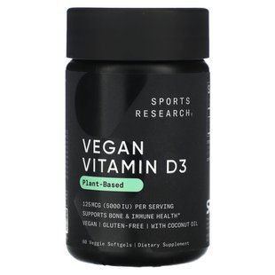 Витамин Д3 веганский Sports Research (Vitamin D3) 125 мкг 5000 МЕ 60 гелевых капсул купить в Киеве и Украине