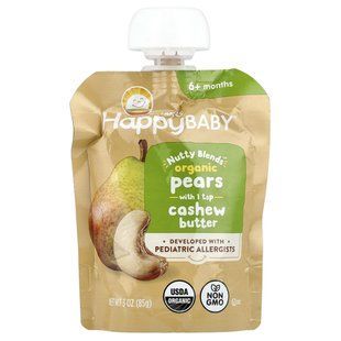 Happy Family Organics, Happy Baby&reg;, Nutty Blends&trade;, 6+ Months, Organic Pears & Cashew Butter, 3 oz (85 g)