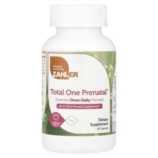 Prenatal supplement Total One, essential prenatal supplement, taken, Zahler, 1 time per day, 60 capsules.