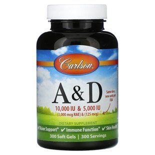Вітаміни A та D Carlson (Vitamins A & D) 300 капсул