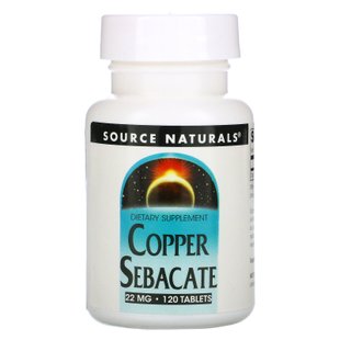 Медный себацинат, Copper Sebacate, Source Naturals, 22 мг, 120 таблеток купить в Киеве и Украине