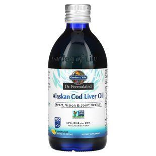 Масло печени аляскинской трески лимон Garden of Life (Alaskan Cod Liver Oil Dr. Formulated) 400 мл купить в Киеве и Украине