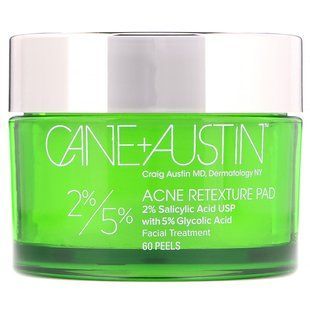 Диски для устранения акне Acne Retexture, с 2% салициловой и 5% гликолевой кислотой, Cane + Austin, 60 шт. купить в Киеве и Украине