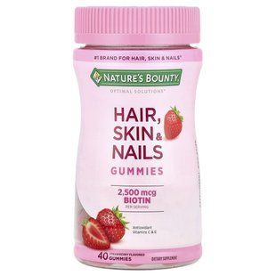 Nature's Bounty, Optimal Solutions&reg;, Hair, Skin & Nails Gummies, Strawberry, 40 Gummies купить в Киеве и Украине