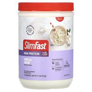 SlimFast, суміш для замінників їжі, смузі з високим вмістом білка, ванільний крем, 312 г (11 унцій)