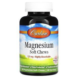 Carlson, Magnesium, Natural Berries & Creme, 125 mg, 40 Vegetarian Soft Chews
