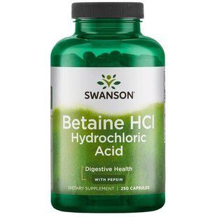 Betaine Hydrochloric Acid with Pepsin, Swanson, 250 capsules