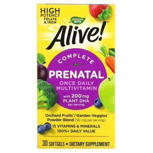 Alive, Пренатальный мультивитамин с растительной ДГК, со вкусом клубники, Nature's Way, 30 капсул купить в Киеве и Украине