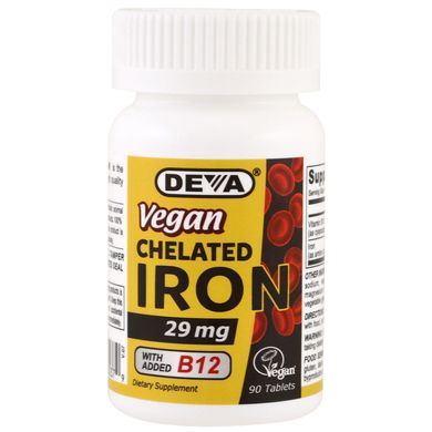 Веганське хелатируюче залізо, Deva, 29 мг, 90 таблеток