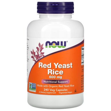 Червоний ферментований рис Now Foods (Red Yeast Rice Extract) 600 мг 240 рослинних капсул