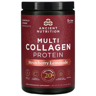 Мульти колагеновий протеїн Dr. Axe / Ancient Nutrition (Multi Collagen Protein) зі смаком полуничного лимонаду 535 г