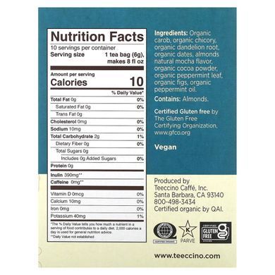 Herbal tea with mocha coffee and mint flavor, caffeine-free