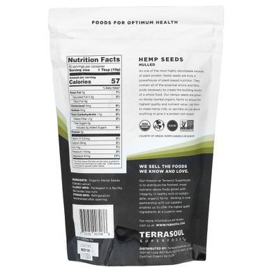 Terrasoul Superfoods, Hemp Seeds, Hulled, 16 oz (454 g) купить в Киеве и Украине