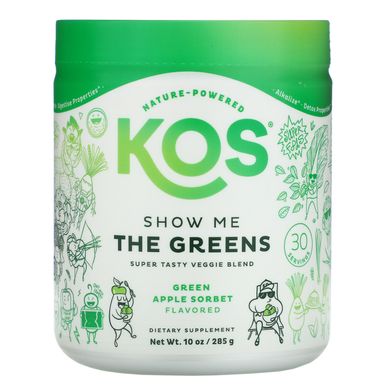 Суперсмачна суміш овочів, сорбет з зеленого яблука, Show Me The Greens, Super Tasty Veggie Blend, Green Apple Sorbet, KOS, 285 г