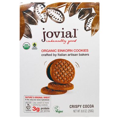 Органічне печиво з пшениці-однозернянки, хрустке, з какао, Jovial, 8,8 унцій (250 г)