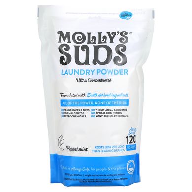 Пральний порошок, ультраконцентрований, перцева м'ята, Molly's Suds, 120 прань, 80,25 унц (2,275 кг)