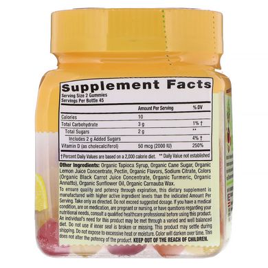 Органічний вітамін Д3, цитрусові і ягоди, VitaFusion, 50 мкг, 90 жувальних цукерок