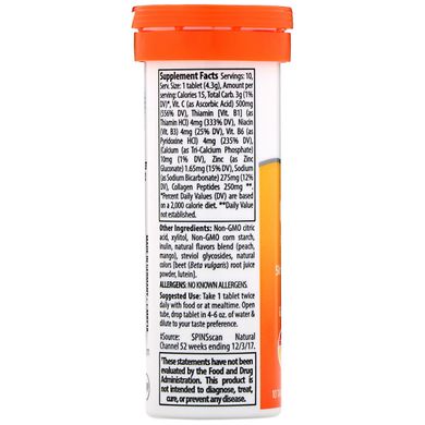 Шипучі таблетки з колагеном, «Персик і манго», Trace Minerals Research, 10 таблеток, 43 г