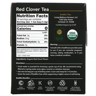 Buddha Teas, Organic Herbal Tea, Red Clover, 18 Tea Bags, 0.83 ounces (24 g)