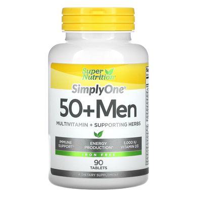 SimplyOne, потрійні потужні полівітаміни для чоловіків старше 50 років, без заліза, Super Nutrition, 90 таблеток
