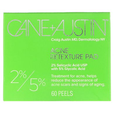 Диски для усунення акне Acne Retexture, з 2% саліцилової і 5% гліколевої кислотою, Cane + Austin, 60 шт.