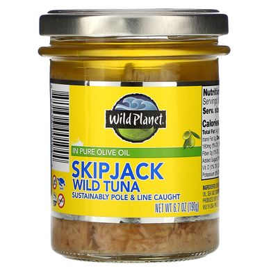 Дикий тунець в чистій оливковій олії, Skipjack Wild Tuna in Pure Olive Oil, Wild Planet, 190 г