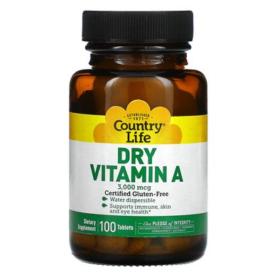 Сухий вітамін A Country Life (Dry Vitamin A) 3000 мкг 100 таблеток