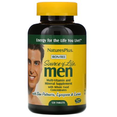 Вітаміни для чоловіків без заліза Nature's Plus (Multi-Vitamin and Mineral Source of Life Men) 120 таблеток