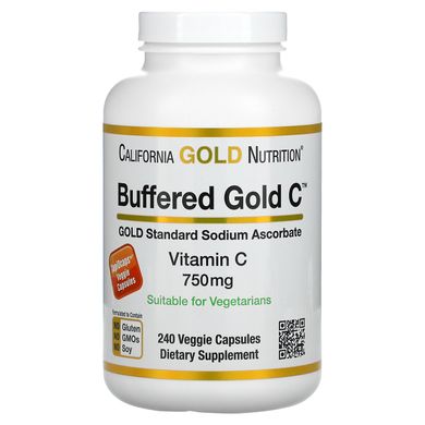 Витамин C буферизованный California Gold Nutrition (Buffered Vitamin C) 750 мг 240 растительных капсул купить в Киеве и Украине