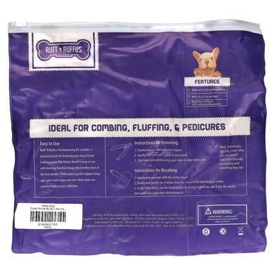 Ruff 'N Ruffus, Grooming Kit for Cats and Dogs, Cleaning Pet Slicker Brush & Nail Clippers, Purple, 1 Brush, 1 Nail Clipper купить в Киеве и Украине
