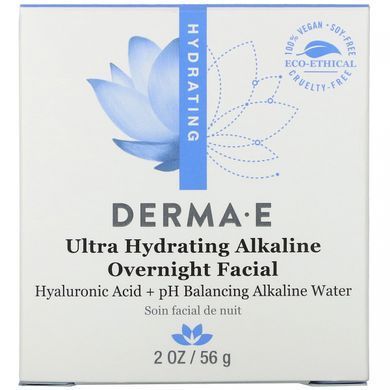 Ультра зволожуюча лужна нічна маска для обличчя, Ultra Hydrating Alkaline Overnight Facial, Derma E, 56 г