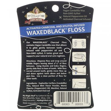 Зубная нить WaxedBlack, с активированным углем и ксилитолом, перечная мята, My Magic Mud, 50 м купить в Киеве и Украине