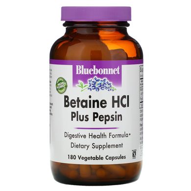 Бетаїн HCL і пепсин, Bluebonnet Nutrition, 180 капсул в рослинній оболонці