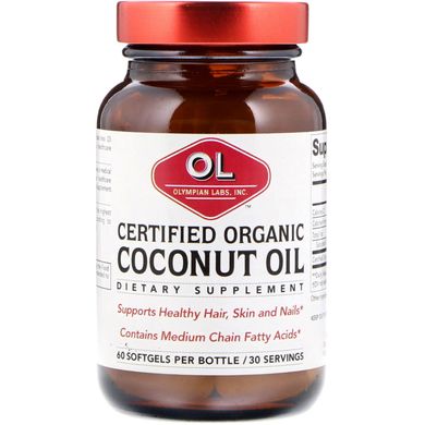 Сертифицированное органическое кокосовое масло, Olympian Labs Inc., 60 капсул купить в Киеве и Украине
