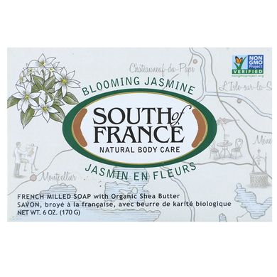 Квітучий жасмин, французьке піліроване овальне мило з органічною олією ши, South of France, 6 унцій (170 г)