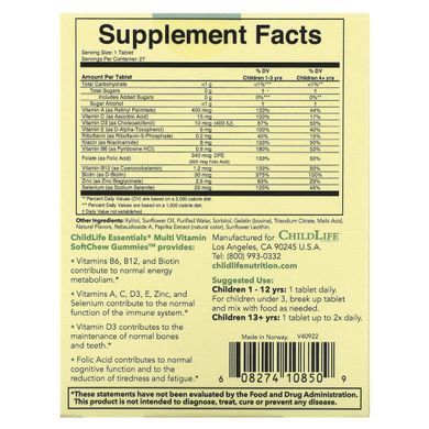 Natural orange flavor ChildLife Multivitamins (Multi Vitamin SoftMelts) 27 tablets.