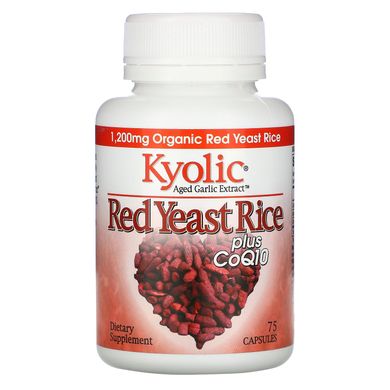 Екстракт вікового часнику, червоний дріжджовий рис плюс CoQ10 Kyolic (Red Yeast Rice + CoQ10) 75 капсул