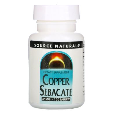 Мідний себацінат, Copper Sebacate, Source Naturals, 22 мг, 120 таблеток