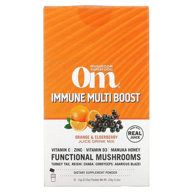 Om Mushrooms, Immune Multi Boost, смесь для напитков из апельсинового и бузинного сока, 10 пакетиков по 0,53 унции (15 г) каждый купить в Киеве и Украине