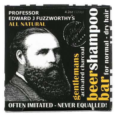 Professor Fuzzworthy's, Gentlemans Beer Shampoo Bar, твердий шампунь з пивом для чоловіків, для нормального та сухого волосся, активоване вугілля, м'ята та розмарин, 120 г (4,2 унції)
